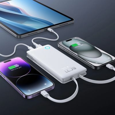 25. Baseus Airpow Lite 10000mAh 22.5W Power Bank with Built-in USB-C and Lightning Cables - White