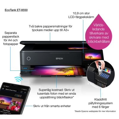 26. Epson EcoTank ET-8550 A3 Inkjet Multifunction Printer 5760 x 1440 DPI 32 ppm Wi-Fi