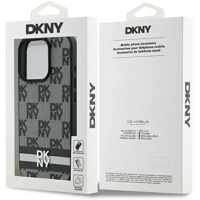 8. DKNY Checkered Pattern & Printed Stripes Case for iPhone 16 Pro Max - Black