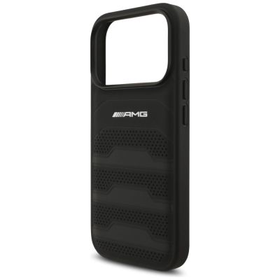 6. AMG Leather Debossed Lines Logo Case for iPhone 17 Pro - Black