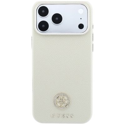3. Guess Grained Round Strass Logo MagSafe Case for iPhone 18 Pro Max / 17 Pro Max - Beige