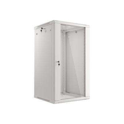 14. Lanberg WF01-6622-10S single-section cabinet (22U; 1080mm / 600mm / 600 mm; wall-mounted; Glass; 19''; gray)