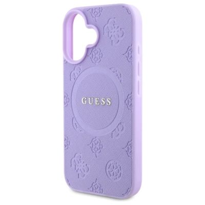 6. Guess Saffiano Peony Classic Logo MagSafe iPhone 16 Case - Purple