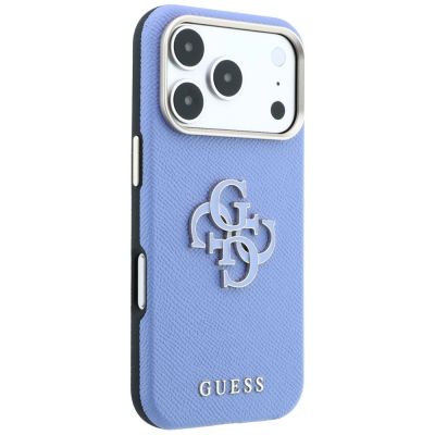 4. Guess Grained & Big Resin Logo case for iPhone 18 Pro / 17 Pro - blue