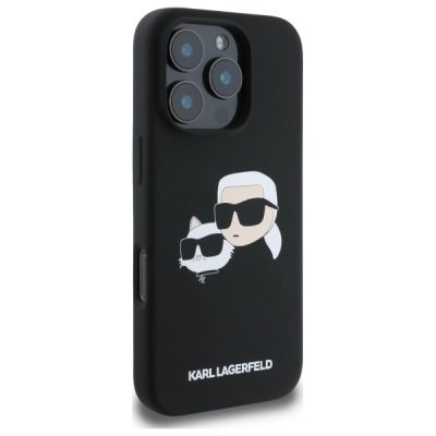 4. Karl Lagerfeld Silicone Case Heads Print MagSafe for iPhone 16 Pro Max - Black