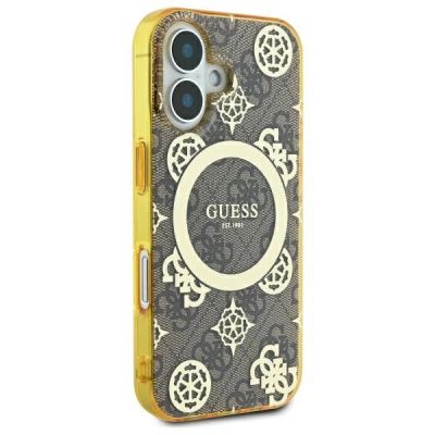4. Guess IML Peony On 4G Background MagSafe iPhone 16 Case - Brown