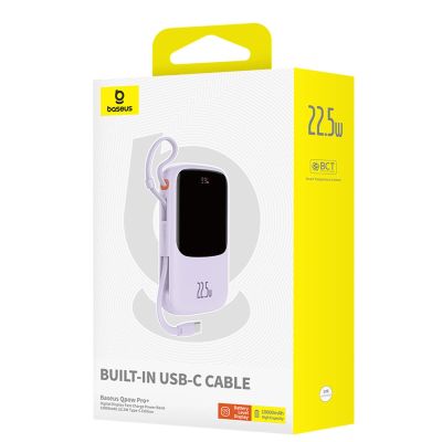 7. Baseus Qpow Pro+ 10000mAh 22.5W Power Bank with Built-in USB-C Cable and Display - Purple