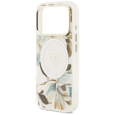 6. Guess IML Glitter Flowers Triangle MagSafe Case for iPhone 18 Pro Max / 17 Pro Max – white
