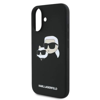 6. Karl Lagerfeld Silicone Case Nauble Heads Print MagSafe for iPhone 16 Plus - Black
