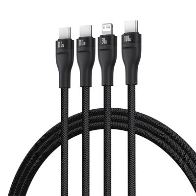 2. Baseus Flash Series 3 3in1 cable 100W USB-C - USB-C+USB-C+ Lightning 1.5m + 3 x 0.25 m - black
