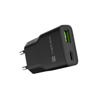 5. NATEC RIBERA GAN SLIM WALL CHARGER 1X USB-A + 1X USB-C 20W BLACK