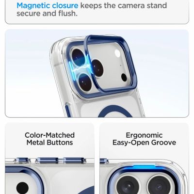 7. Spigen Ultra Hybrid Optik S MagSafe Case for iPhone 18 Pro Max / 17 Pro Max - Clear Navy Blue