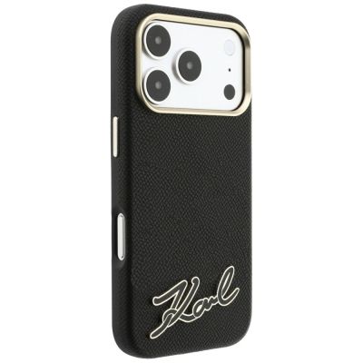 4. Karl Lagerfeld Grained with Resin Signature Logo MagSafe Case for iPhone 18 Pro / 17 Pro - Black
