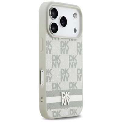 4. DKNY Checkered with Printed Stripes iPhone 17 Pro Case - Beige