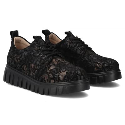 4. Filippo Black Floral Leather Platform Shoes DP6846