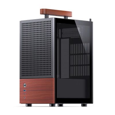 10. Jonsbo T6 Case, Mini-Tower, Mini-ITX, Tempered Glass, Wood - Black