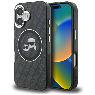 Karl Lagerfeld IML Glitter Karl & Choupette Heads Logo MagSafe Case for iPhone 16 - Black