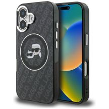 Karl Lagerfeld IML Glitter Karl & Choupette Heads Logo MagSafe Case for iPhone 16 - Black