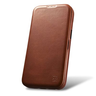 19. iCarer CE Oil Wax Premium Leather Folio Case iPhone 14 Plus magnetic flip case MagSafe brown (AKI14220707-BN)