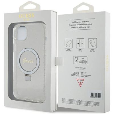 8. Guess GUHMP15MHRSGSD iPhone 15 Plus / 14 Plus 6.7" transparent/transparent hardcase Ring Stand Script Glitter MagSafe