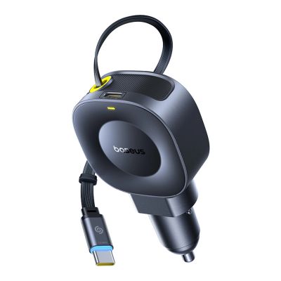 Baseus PrimeTrip VR2 30W + 30W Car Charger with Retractable USB-C Cable - Black