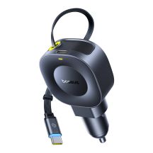 Baseus PrimeTrip VR2 30W + 30W Car Charger with Retractable USB-C Cable - Black