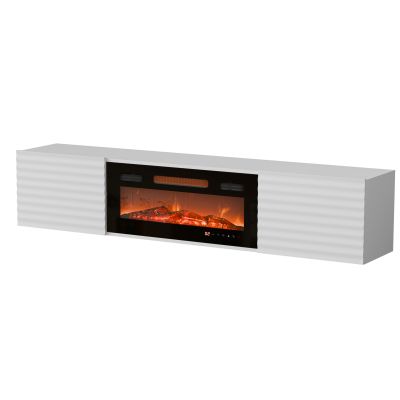 5. TULA TV cabinet 183x35x37 white matt + black fireplace