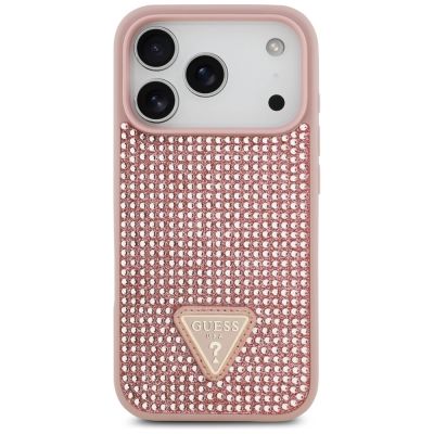 3. Guess Rhinestone Triangle Logo iPhone 17 Pro Case - Pink