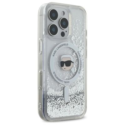 4. Karl Lagerfeld Liquid Glitter Karl Head Magsafe Case for iPhone 16 Pro - Clear