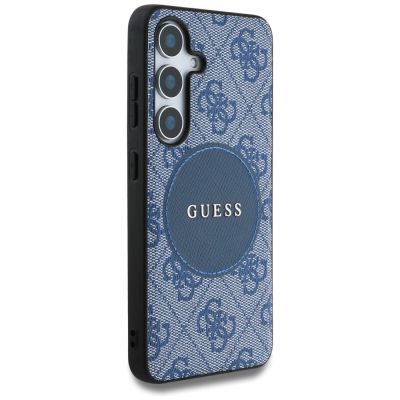 4. Guess 4G Round Patch Classic Logo MagSafe case for Samsung Galaxy S25 Plus blue