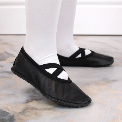 16. Jr Nazo Black Leather Dance Ballet Shoes with Elastic Bands