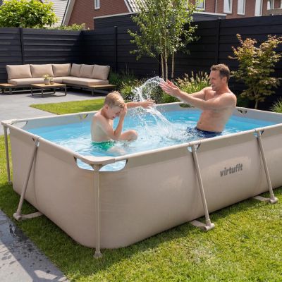 8. VIRTUFIT RECTANGULAR SWIMMING POOL 300 x 210 CM WITH FILTER PUMP BEIGE