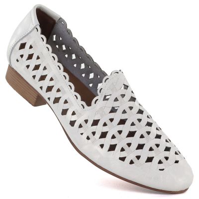 Women's leather openwork shoes, white Jezzi OL50-1