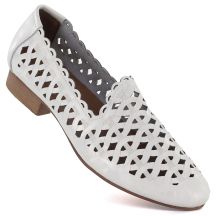 Women's leather openwork shoes, white Jezzi OL50-1