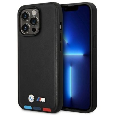 BMW Leather Stamp Tricolor Case for iPhone 14 Pro - Black