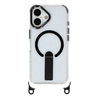 3. iPhone 17 case with stand, short strap (30 cm) and long strap (120 cm), compatible with MagSafe - black