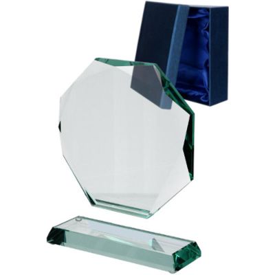 Glass trophy with a detached base and case