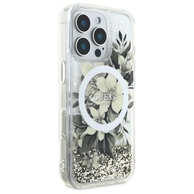 4. Guess Liquid Glitter Flower MagSafe iPhone 16 Pro Case - Beige