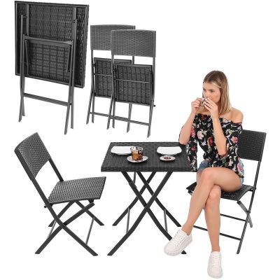 7. BALCONY FURNITURE SET TABLE 58X58X70CM AND 2 BLACK CHAIRS