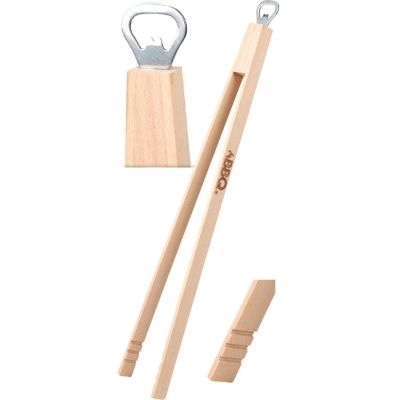 WOODEN GRILL TONGUE 48CM WITH OPENER