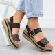 5. Women's leather wedge sandals with Velcro straps, black Rieker V0951