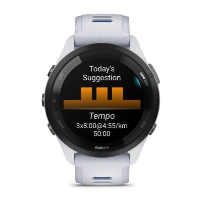 7. Garmin Forerunner 265 46mm Black Bezel with Whitestone Case White and Blue