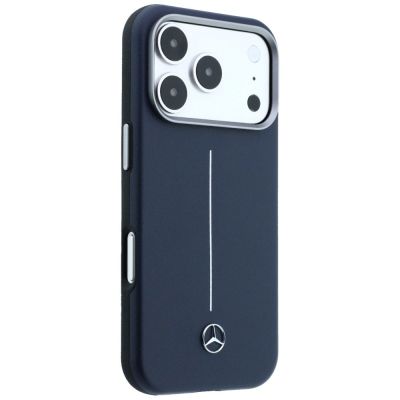 4. Mercedes Leather Semi Wrap Iconic Line MagSafe Case for iPhone 17 Pro Max - Navy Blue