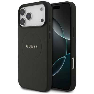 Guess Grained Gold Ring MagSafe Case for iPhone 18 Pro Max / 17 Pro Max - Black