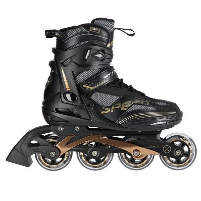 2. NILS EXTREME NA2150 ROLLER SKATES BLACK AND GOLD SIZE 44