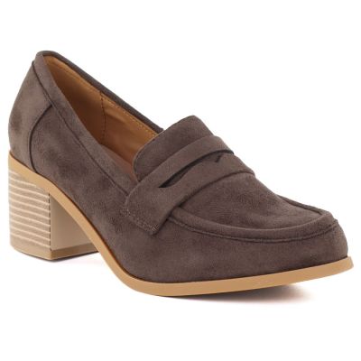 Women's suede brown lords heeled shoes M.Daszyński MR2201D-3A