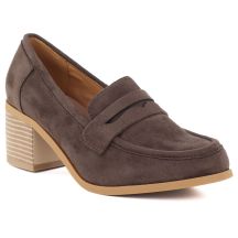 Women's suede brown lords heeled shoes M.Daszyński MR2201D-3A