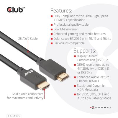 8. CLUB3D CAC-1375 HDMI Cable 5m HDMI Type A (Standard) Black