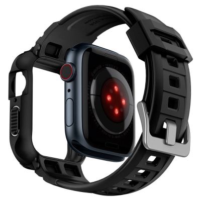 2. Spigen Rugged Armor Pro Case with Strap for Apple Watch 4 / 5 / 6 / 7 / 8 / SE (44/45 mm) - Black