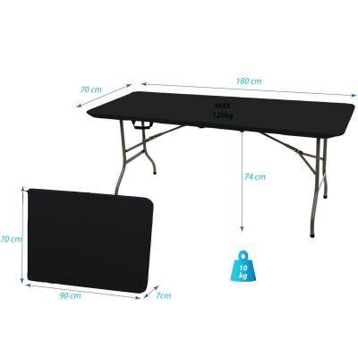 4. CATERING TABLE FOLDABLE INTO A SUITCASE 180x70x74CM MAX.100KG BLACK